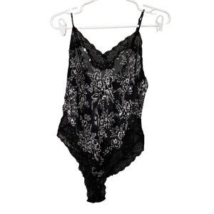 Vintage Oscar De La Renta Lingerie Black Lace Teddy Bodysuit size 36 Union ILGWU